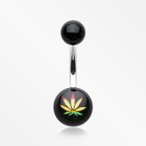 Rasta Pot Leaf Acrylic Logo Belly Button Ring-Black
