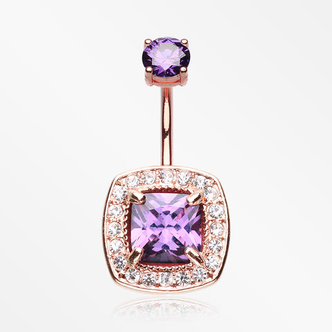 Rose Gold Sparkle Essentia Belly Button Ring-Purple/Clear