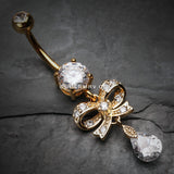 Golden Romantic Gem Bow-Tie Belly Button Ring-Clear