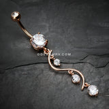 Rose Gold Vine Swirl Sparkle Belly Button Ring-Clear
