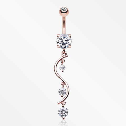 Rose Gold Vine Swirl Sparkle Belly Button Ring-Clear