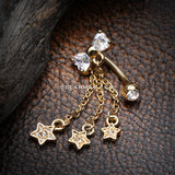 Golden Sparkle Bow-Tie Star Dangle Reverse Belly Button Ring-Clear