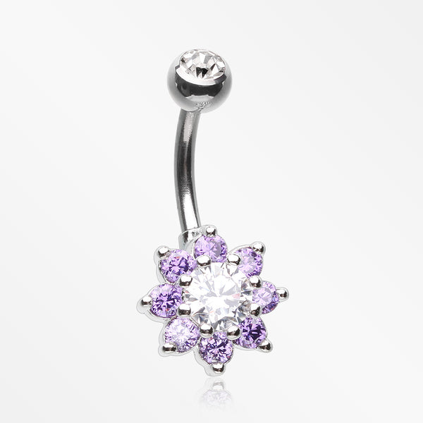 Glistening Spring Flower Sparkle Belly Button Ring-Clear/Purple