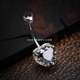 Princess Crown Prong Heart Sparkle Belly Button Ring-Black