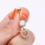 Golden Brilliant Hollow Heart Sparkle Belly Button Ring-Clear Gem
