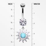 Marquise Sparkle Rays Turquoise Flower Belly Button Ring-Clear/Turquoise