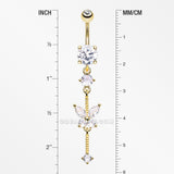 Detail View 1 of Golden Marquise Butterfly Gem Sparkle Dangle Elegance Belly Button Ring-Clear Gem