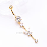 Detail View 2 of Golden Marquise Butterfly Gem Sparkle Dangle Elegance Belly Button Ring-Clear Gem