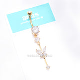 Detail View 4 of Golden Marquise Butterfly Gem Sparkle Dangle Elegance Belly Button Ring-Clear Gem