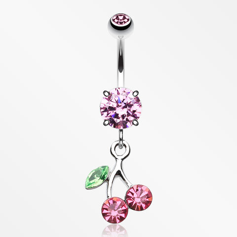 Lucky Cherry Sparkle Belly Button Ring-Pink