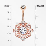 Rose Gold Filigree Mandala Sparkle Belly Button Ring-Clear