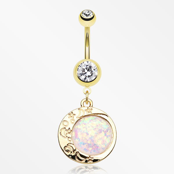 Golden Opal Eclipse Moonshine Belly Button Ring-Clear/White