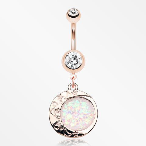 Rose Gold Opal Eclipse Moonshine Belly Button Ring-Clear/White