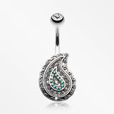 Vintage Boho Paisley Turquoise Belly Button Ring-Clear
