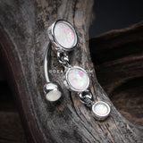 Opalescent Sparkle Triple Gem Reverse Belly Button Ring-White