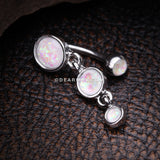 Opalescent Sparkle Triple Gem Reverse Belly Button Ring-White
