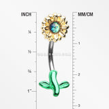 Adorable Opalescent Sparkle Sunflower Belly Button Ring-Black