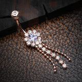 Rose Gold Wonder Sparkle Falls Chandelier Belly Button Ring-Clear/Tanzanite