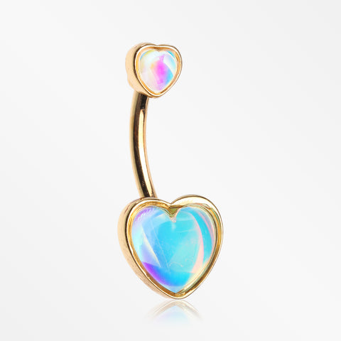 Golden Iridescent Revo Sparkle Two Hearts Belly Button Ring