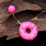 Sweet Pink Frost Sprinkled Donut Non Dangle Belly Button Ring-Pink