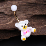 Adorable Teddy Baby Bear Non Dangle Belly Button Ring-White