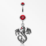 Jeweled Eye Dragon Belly Ring-Red