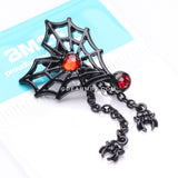 Blackline Heart Web Spiders Dangle Belly Button Ring-Black/Red