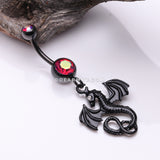 Blackline Jeweled Eye Dragon Belly Ring-Black/Red/Aurora Borealis
