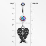 Angel Wing Heart Belly Ring-Aurora Borealis