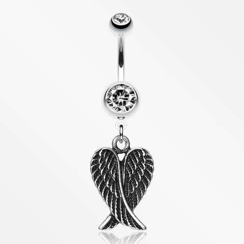 Angel Wing Heart Belly Ring-Clear