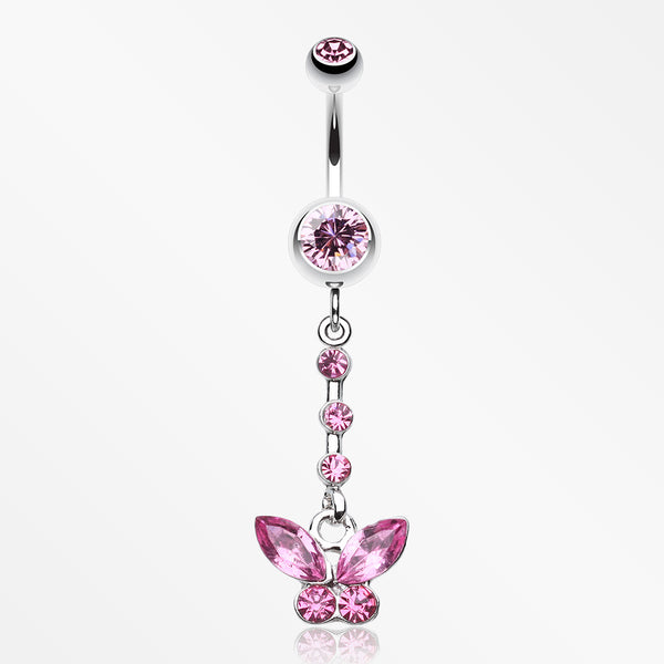 Butterfly Sparkly Belly Button Ring-Light Pink