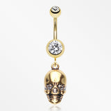 Golden Skull Amour Belly Button Ring-Clear