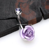 Bright Metal Rose Blossom Belly Button Ring-Tanzanite