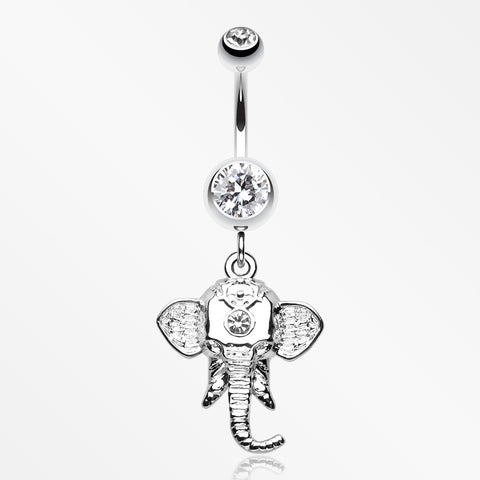 Shri Ganesha Elephant Belly Button Ring-Clear