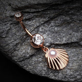 Rose Gold Ariel's Shell Dangle Belly Button Ring-Clear