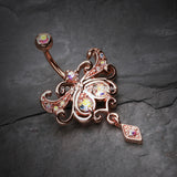 Rose Gold Butterfly Glorieux Belly Button Ring-Aurora Borealis