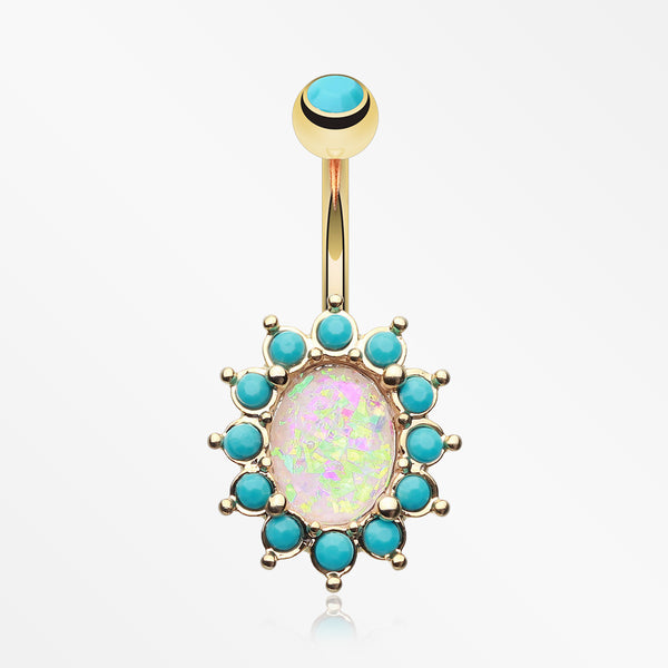 Golden Elegant Opal Turquoise Belly Button Ring-Turquoise/White