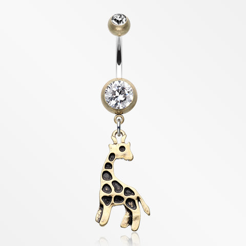 Vintage Boho Giraffe Belly Button Ring-Brass/Clear