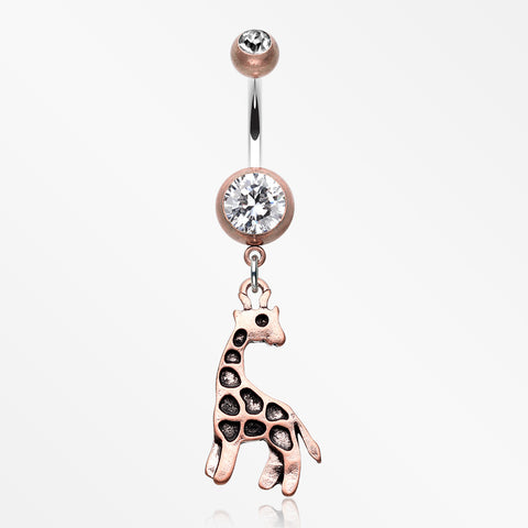 Vintage Boho Giraffe Belly Button Ring-Copper/Clear