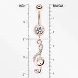 Rose Gold G Clef Sparkle Belly Button Ring-Clear