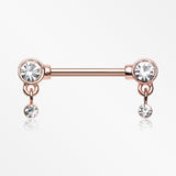 A Pair of Rose Gold Sparkle Dazzle Dangle Droplets Nipple Barbell-Clear