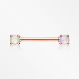 A Pair of Rose Gold Opal Sparkle Prong Nipple Barbell Ring-White