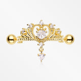 A Pair of Golden Enchanted Princess Tiara Sparkle Dangle Nipple Shield Ring-Clear Gem