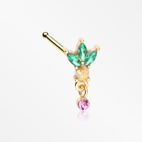 Golden Juicy Pineapple Sparkle Nose Stud Ring-Yellow/Pink