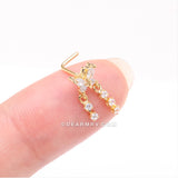 Detail View 2 of Golden Butterfly Sparkle Dangle Gem Drop L-Shaped Nose Ring-Clear Gem
