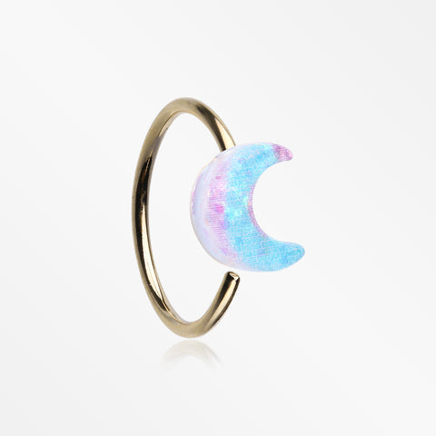 Golden Kawaii Pop Blurple Moon Glitter Bendable Hoop Ring-Blue/Pink