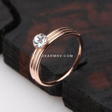 Rose Gold Triple Stacked Design Sparkle Bendable Hoop Ring-Clear