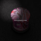 A Pair of Vibrant Marble Swirls Single Flared Ear Gauge Plug-Pink/Purple