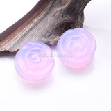 A Pair of Rose Blossom Lavender Glass Double Flared Plug