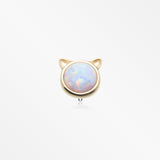14 Karat Gold OneFit™ Threadless Adorable Fire Opal Kitty Cat Head Top Part-White Opal